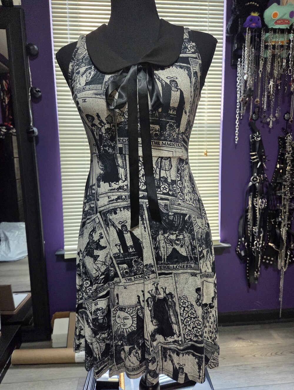 Killstar White Black Tarot Arcana Sleeveless Dress S Goth Emo Punk Card Collared